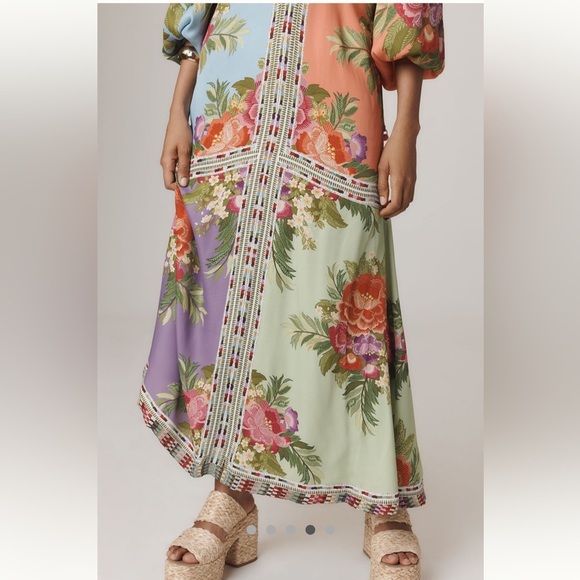 💃🏻RARE💃🏻 Farm Rio x Anthropologie Long-Sleeve V-Neck Maxi Dress size M. - Picture 6 of 12